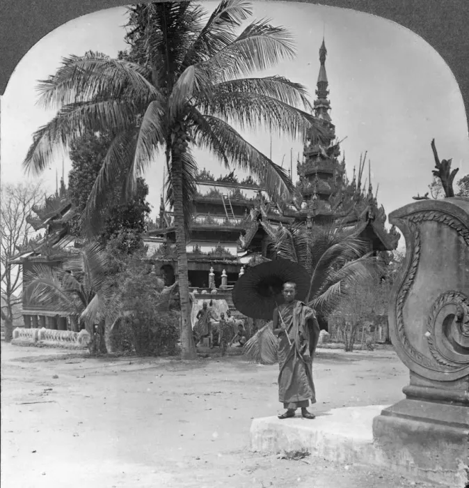 Framed Print : Buddhist monastery used as a priests home and school, Mandalay, Burma, 1908. Artist: Stereo Travel Co Framed Print : Buddhist monastery used as a priests home and school, Mandalay, Burma, 1908. Artist: Stereo Travel Co