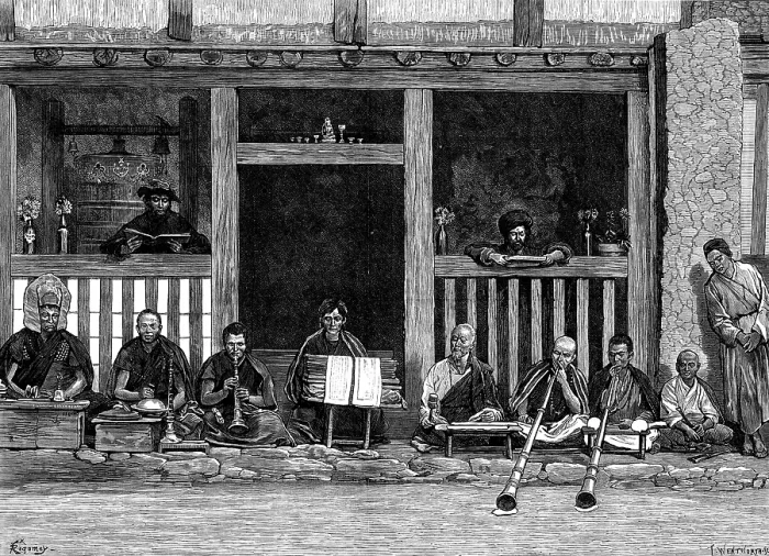 Framed Print : Buddhist priests at Darjeeling, Himalayas, 1873. Creator: F Wentworth Framed Print : Buddhist priests at Darjeeling, Himalayas, 1873. Creator: F Wentworth