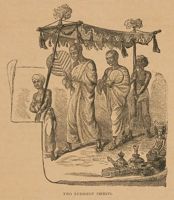 Framed Print : Two Buddhist Priests from Hagenbeck's World Renowned Ceylonese Exhibition, 1886. Creator: Unknown. Two Buddhist Priests from Hagenbeck's World Renowned Ceylonese Exhibition, 1886. Creator: Unknown