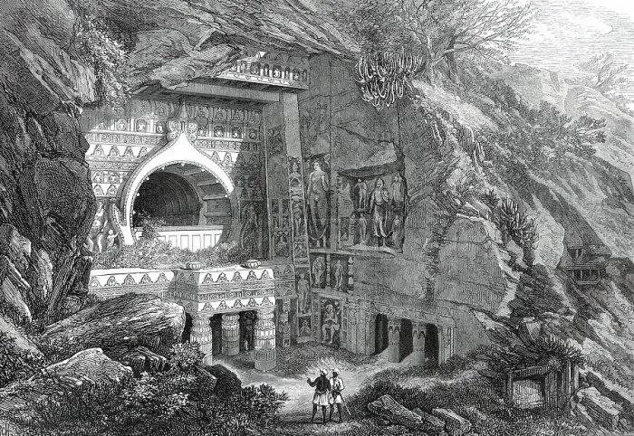 Framed Print : Buddhist Rock-Cut Temple, Ajunta, India, 1876. Creator: P. Grenier Framed Print : Buddhist Rock-Cut Temple, Ajunta, India, 1876. Creator: P. Grenier