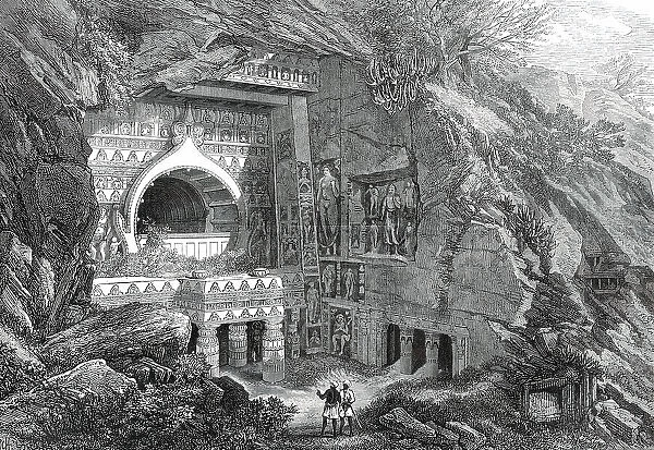 Buddhist Rock-Cut Temple, Ajunta, India, 1876. Creator: P. Grenier
