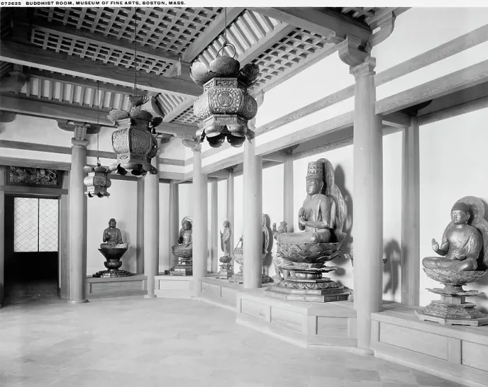 Framed Print : Buddhist Room, Museum of Fine Arts, Boston, Mass. between 1909 and 1920. Creator: Unknown Framed Print : Buddhist Room, Museum of Fine Arts, Boston, Mass. between 1909 and 1920. Creator: Unknown