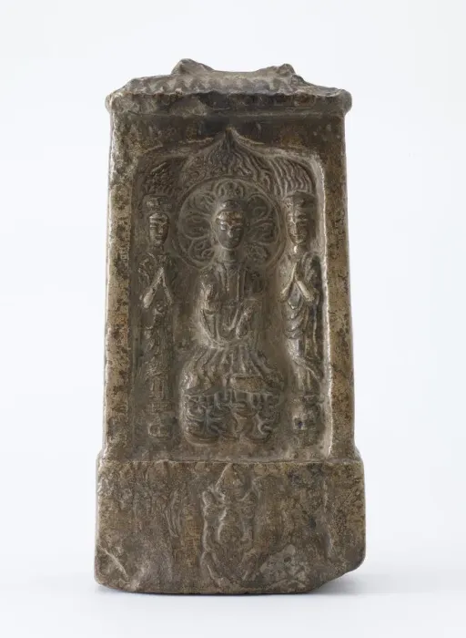 Framed Print : Buddhist tablet in the form of a miniature shrine, Period of Division, ca. 520