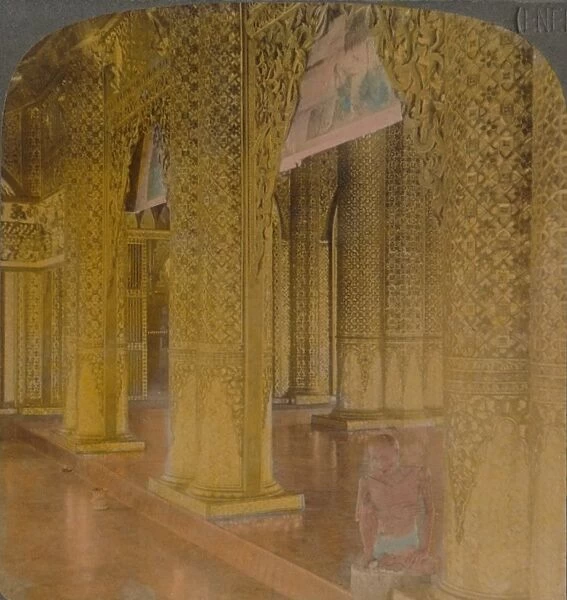 Buddhist temple interior with costly decorations in gold and colors, Moulmein, Burma, 1907. Artists: Elmer Underwood, Bert Elias Underwood