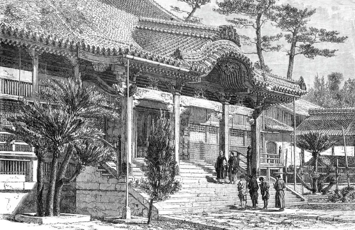 Framed Print : Buddhist temple at Nagasaki; A European Sojourn in Japan, 1875. Creator: Unknown Framed Print : Buddhist temple at Nagasaki; A European Sojourn in Japan, 1875. Creator: Unknown