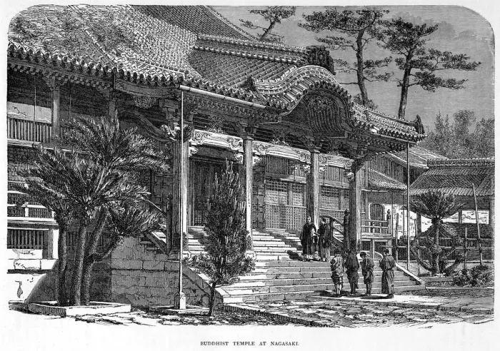 Framed Print : Buddhist temple at Nagasaki, Japan, c1880 Framed Print : Buddhist temple at Nagasaki, Japan, c1880