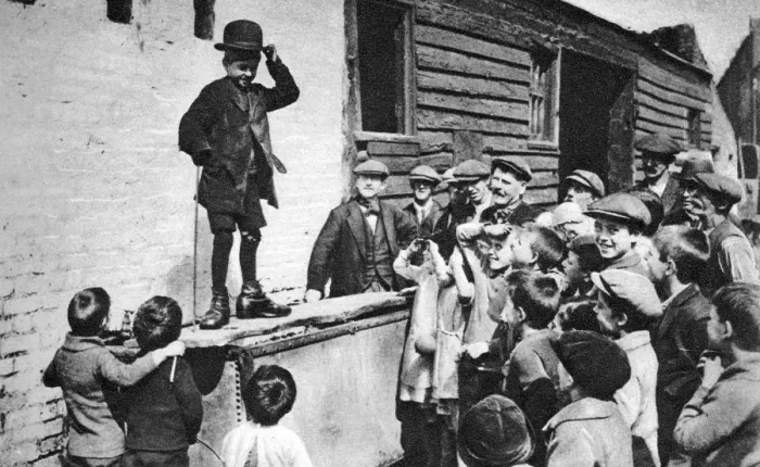Framed Print : A budding Charlie Chaplin admirer, east end of London, 1926-1927 Framed Print : A budding Charlie Chaplin admirer, east end of London, 1926-1927