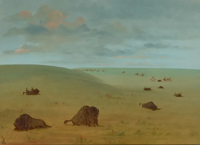 Framed Print : After the Buffalo Chase - Sioux, 1861 / 1869. Creator: George Catlin Framed Print : After the Buffalo Chase - Sioux, 1861 / 1869. Creator: George Catlin