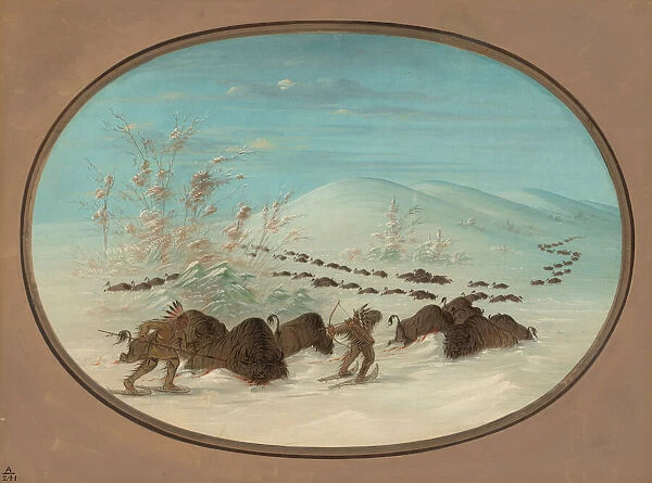 Buffalo Chase in the Snow Drifts - Ojibbeway, 1861  /  1869. Creator: George Catlin