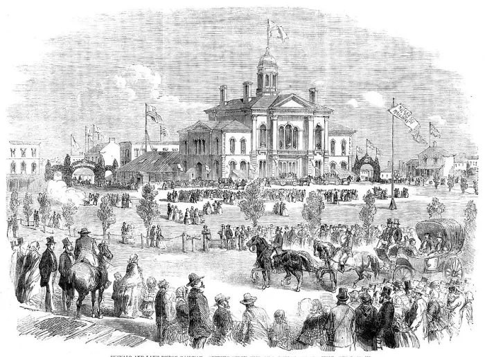 Framed Print : Buffalo and Lake Huron Railway: Opening Ceremonies at Goderich, Canada West, 1858. Creator: Unknown Framed Print : Buffalo and Lake Huron Railway: Opening Ceremonies at Goderich, Canada West, 1858. Creator: Unknown