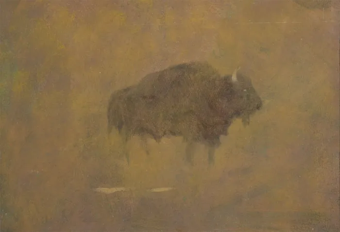 Framed Print : Buffalo in a Sandstorm, 19th century. Creator: Albert Bierstadt Framed Print : Buffalo in a Sandstorm, 19th century. Creator: Albert Bierstadt