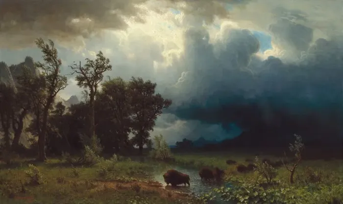 Framed Print : Buffalo Trail: The Impending Storm, 1869. Creator: Albert Bierstadt Framed Print : Buffalo Trail: The Impending Storm, 1869. Creator: Albert Bierstadt