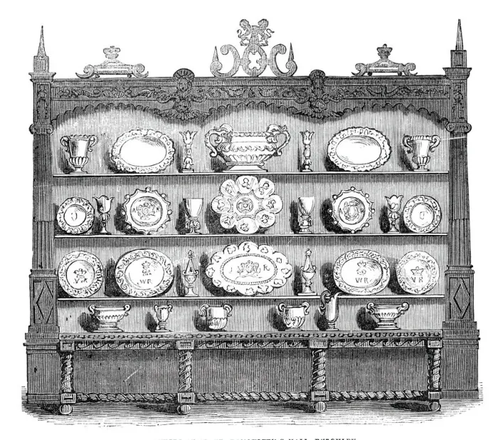 Framed Print : Buffet of plate, Banqueting Hall, Burghley, 1844. Creator: Unknown Framed Print : Buffet of plate, Banqueting Hall, Burghley, 1844. Creator: Unknown