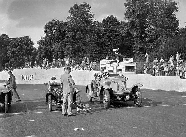Bugatti and Renault on the start line for the Vintage Cup, Crystal Palace, 1939. Artist