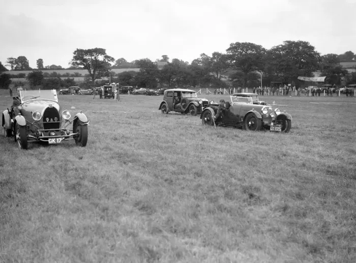 Framed Print : Bugatti Type 43, Aston Martin and Alvis FWD at the Bugatti Owners Club gymkhana, 5 July 1931 Framed Print : Bugatti Type 43, Aston Martin and Alvis FWD at the Bugatti Owners Club gymkhana, 5 July 1931