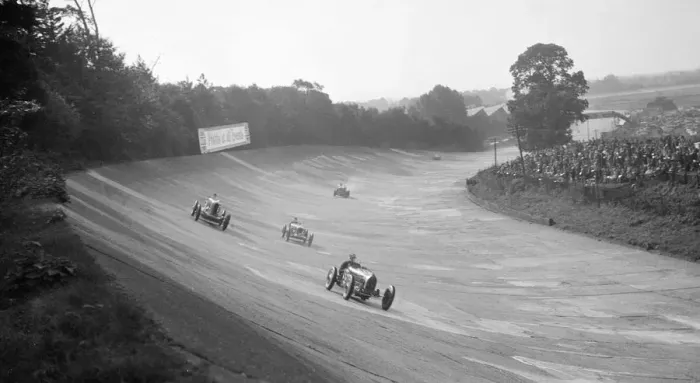Framed Print : Bugatti Type 54 leading a Talbot 90 on the banking at Brooklands, 1930s. Artist: Bill Brunell Framed Print : Bugatti Type 54 leading a Talbot 90 on the banking at Brooklands, 1930s. Artist: Bill Brunell