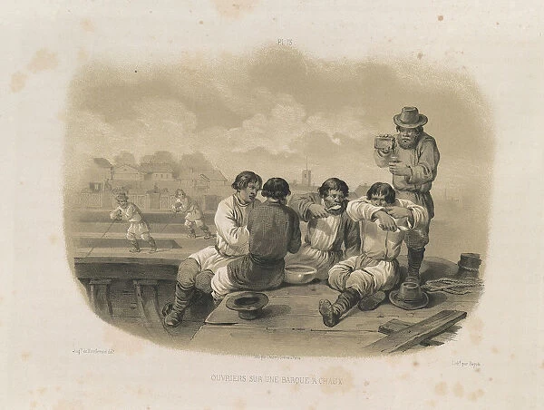 Builders on a boat (From: The Construction of the Saint Isaacs Cathedral), 1845. Artist: Montferrand, Auguste, de (1786-1858)