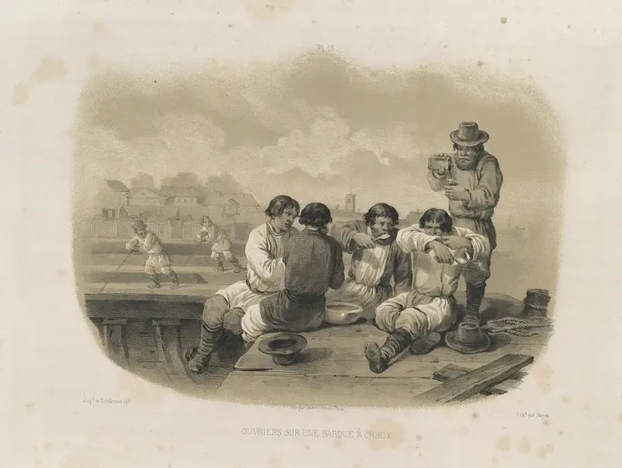 Framed Print : Builders on a boat (From: The Construction of the Saint Isaacs Cathedral), 1845. Artist: Montferrand, Auguste, de (1786-1858) Framed Print : Builders on a boat (From: The Construction of the Saint Isaacs Cathedral), 1845. Artist: Montferrand, Auguste, de (1786-1858)