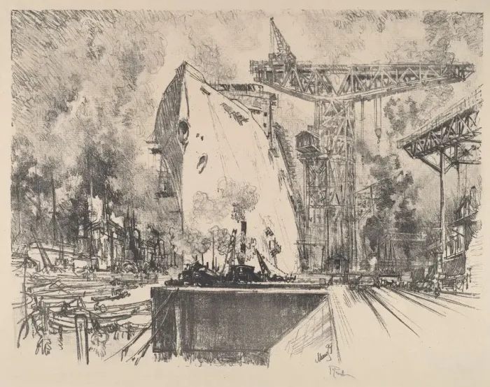 Framed Print : Building the Bismarck, Hamburg, 1914. Creator: Joseph Pennell Framed Print : Building the Bismarck, Hamburg, 1914. Creator: Joseph Pennell