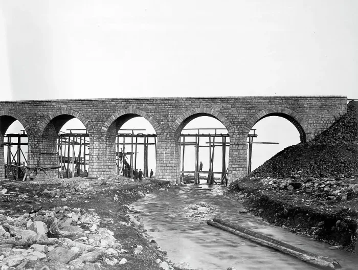 Framed Print : Building of a Bridge Over a Road, 1900-1904. Creator: Unknown Framed Print : Building of a Bridge Over a Road, 1900-1904. Creator: Unknown