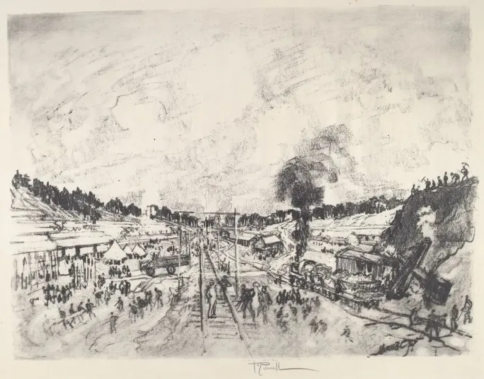 Framed Print : Building the Camp, 1917. Creator: Joseph Pennell Framed Print : Building the Camp, 1917. Creator: Joseph Pennell