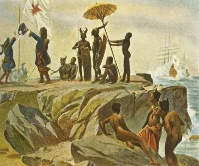 Framed Print : Building colonies on the African coast, 1 January 1683, (1936). Creator: Unknown