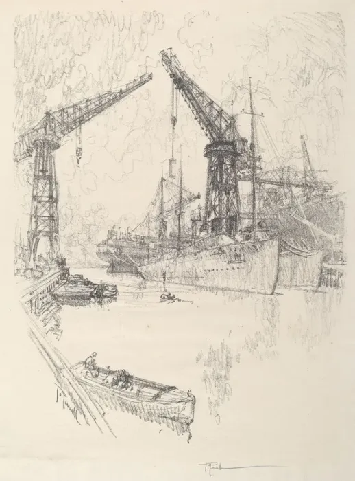 Framed Print : Building Destroyers, 1917. Creator: Joseph Pennell Framed Print : Building Destroyers, 1917. Creator: Joseph Pennell