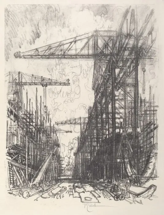 Framed Print : Building Destroyers, No. I, 1917. Creator: Joseph Pennell Framed Print : Building Destroyers, No. I, 1917. Creator: Joseph Pennell