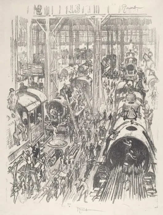 Framed Print : Building Engines for the Allies, 1917. Creator: Joseph Pennell Framed Print : Building Engines for the Allies, 1917. Creator: Joseph Pennell