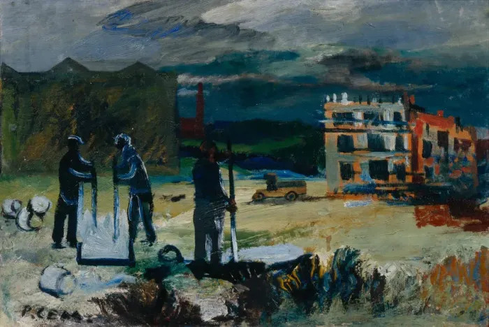 Framed Print : Building new houses, 1933. Artist: Semashkevich, Roman Matveevich (1900-1937) Framed Print : Building new houses, 1933. Artist: Semashkevich, Roman Matveevich (1900-1937)