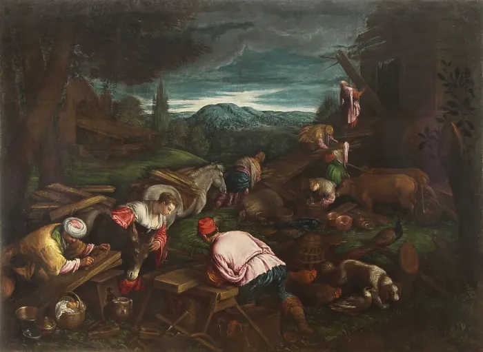 Framed Print : The building of the Noah's Ark, c1570. Creator: Bassano; Francesco; the Younger (1549-1592) Framed Print : The building of the Noah's Ark, c1570. Creator: Bassano; Francesco; the Younger (1549-1592)
