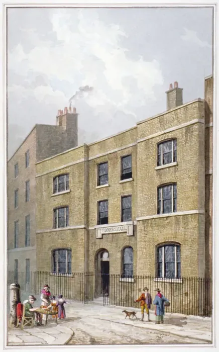 Framed Print : Building in Old Broad Street which bears the Pinners Hall sign, City of London, 1815 Framed Print : Building in Old Broad Street which bears the Pinners Hall sign, City of London, 1815