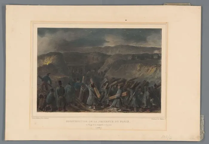 Framed Print : Building the pithead, 1832, (1833). Creator: Auguste Raffet Framed Print : Building the pithead, 1832, (1833). Creator: Auguste Raffet