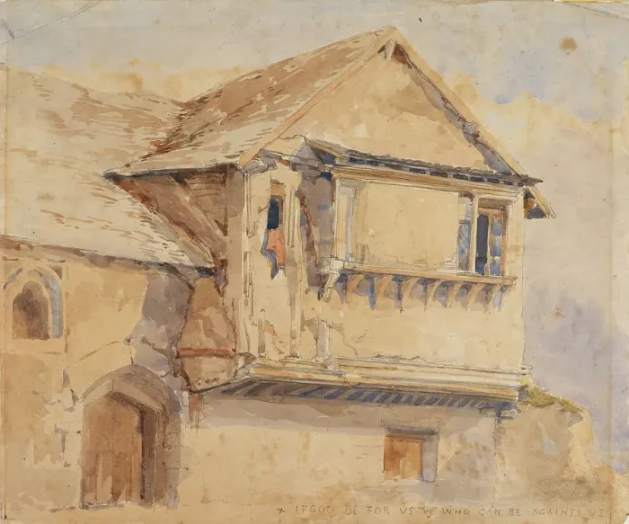 Framed Print : Building With Projecting Window And Gothic Doorway, 1815. Creator: Unknown Framed Print : Building With Projecting Window And Gothic Doorway, 1815. Creator: Unknown
