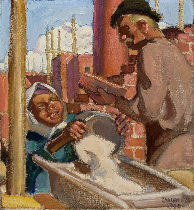 Framed Print : At a Building Site, 1906. Creator: Akseli Gallen-Kallela Framed Print : At a Building Site, 1906. Creator: Akseli Gallen-Kallela