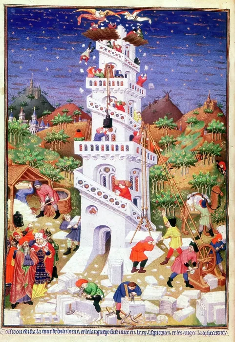 Framed Print : Building the Tower of Babel, 1430-1440. Creator: Master of the Munich Golden Legend Framed Print : Building the Tower of Babel, 1430-1440. Creator: Master of the Munich Golden Legend
