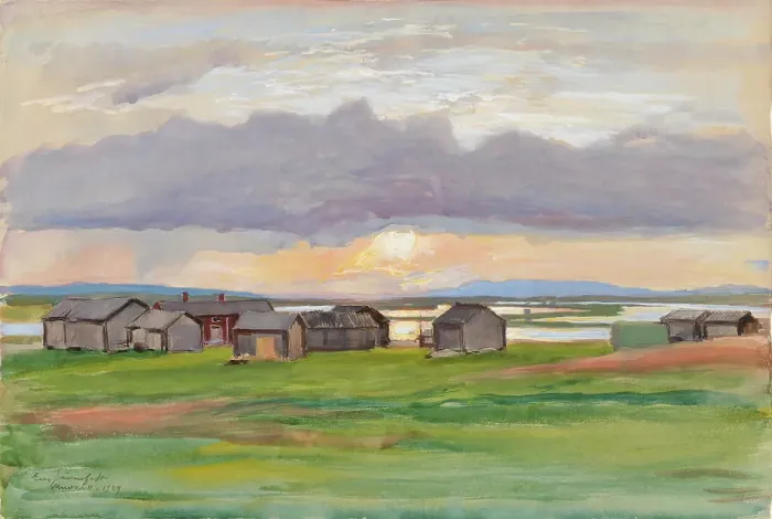 Framed Print : Buildings on the beach (Muonio), 1929. Creator: Eero Jarnefelt Framed Print : Buildings on the beach (Muonio), 1929. Creator: Eero Jarnefelt