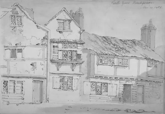 Framed Print : Buildings in Castle Yard, Blackfriars, City of London, 1808. Artist: George Shepherd Framed Print : Buildings in Castle Yard, Blackfriars, City of London, 1808. Artist: George Shepherd