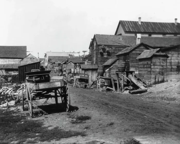 Framed Print : Buildings, etc. adjacent to a Mesabi Range mine in northeast Minnesota, 1903. Creator: Frances Benjamin Johnston Framed Print : Buildings, etc. adjacent to a Mesabi Range mine in northeast Minnesota, 1903. Creator: Frances Benjamin Johnston