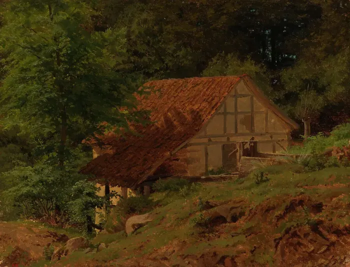 Framed Print : Buildings in the forest, exercise, 1856. Creator: Werner Holmberg
