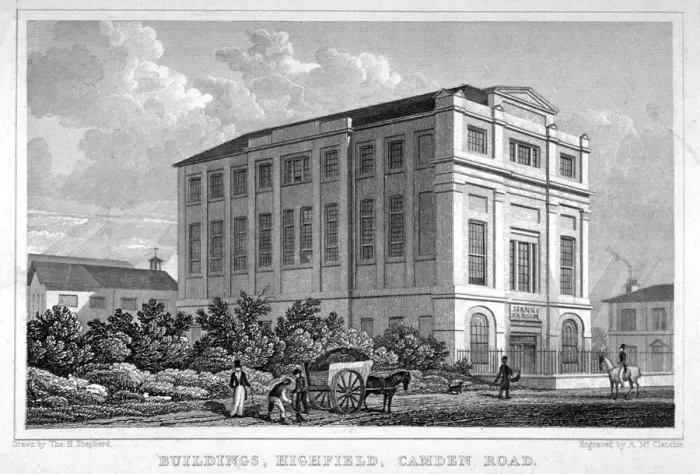 Framed Print : Buildings, Highfield, Camden Road, St Pancras, London, 1829 Framed Print : Buildings, Highfield, Camden Road, St Pancras, London, 1829