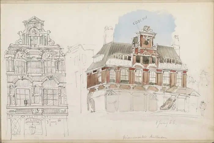 Framed Print : Buildings on the Nieuwmarkt in Amsterdam, 1866. Creator: Isaac Gosschalk Framed Print : Buildings on the Nieuwmarkt in Amsterdam, 1866. Creator: Isaac Gosschalk