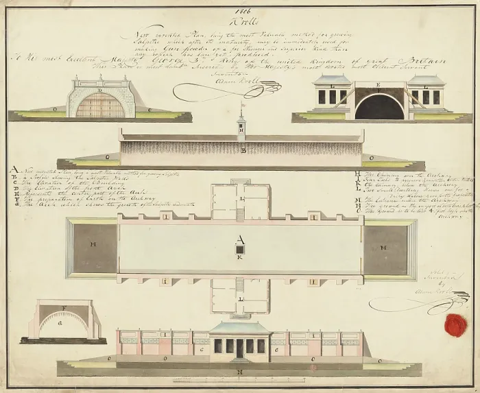 Framed Print : Buildings and plant for producing saltpetre, 1806. Creator: Adam Kroll Framed Print : Buildings and plant for producing saltpetre, 1806. Creator: Adam Kroll