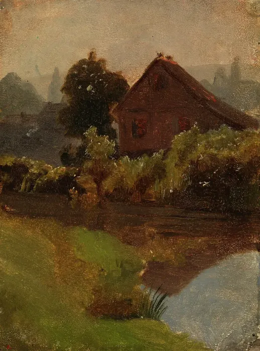 Framed Print : Buildings by the water, exercise, 1854. Creator: Werner Holmberg Framed Print : Buildings by the water, exercise, 1854. Creator: Werner Holmberg