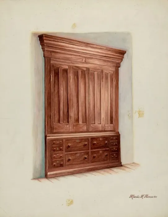 Framed Print : Built-in Cabinet, 1937. Creator: Marius Hansen Framed Print : Built-in Cabinet, 1937. Creator: Marius Hansen