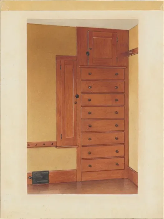 Framed Print : Built-in Cupboard and Drawers, c. 1937. Creator: Alfred H. Smith Framed Print : Built-in Cupboard and Drawers, c. 1937. Creator: Alfred H. Smith