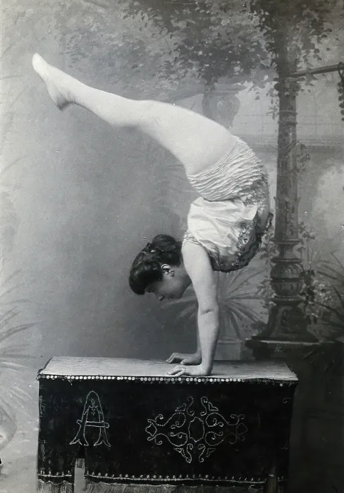 Framed Print : A Bulgarian female acrobat standing on her hands, early 20th century. Creator: Unknown Framed Print : A Bulgarian female acrobat standing on her hands, early 20th century. Creator: Unknown