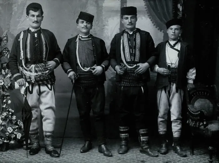 Framed Print : Bulgarian men wearing national dress, early 20th century. Creator: Unknown Framed Print : Bulgarian men wearing national dress, early 20th century. Creator: Unknown