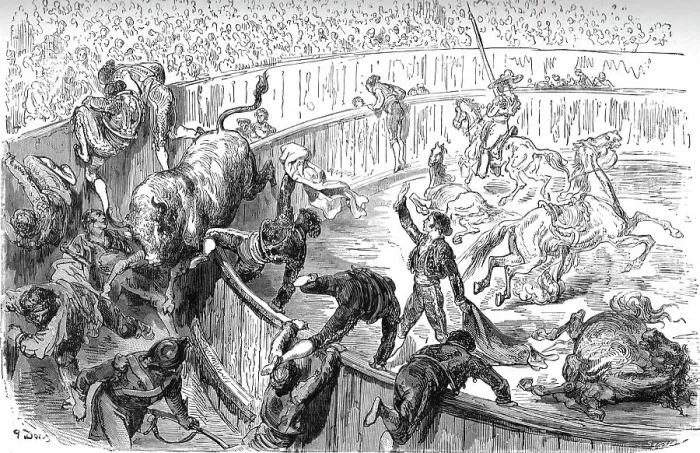 Framed Print : The Bull leaping the barrier; Notes on Spain, 1875. Creator: Unknown Framed Print : The Bull leaping the barrier; Notes on Spain, 1875. Creator: Unknown