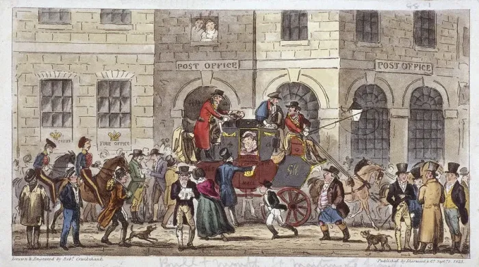 Framed Print : Bull and Mouth Street, City of London, 1825. Artist: Isaac Robert Cruikshank Framed Print : Bull and Mouth Street, City of London, 1825. Artist: Isaac Robert Cruikshank